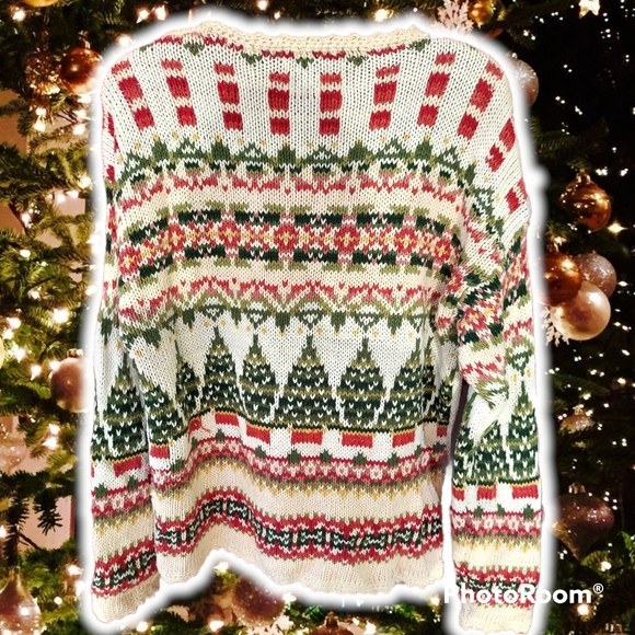 Vtg Christmas sweater cardigan - Picture 3 of 16